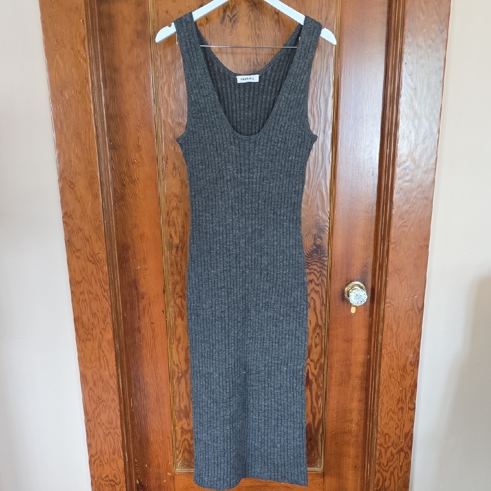 Frankie Gray Ribbed Sheath Midi Dress